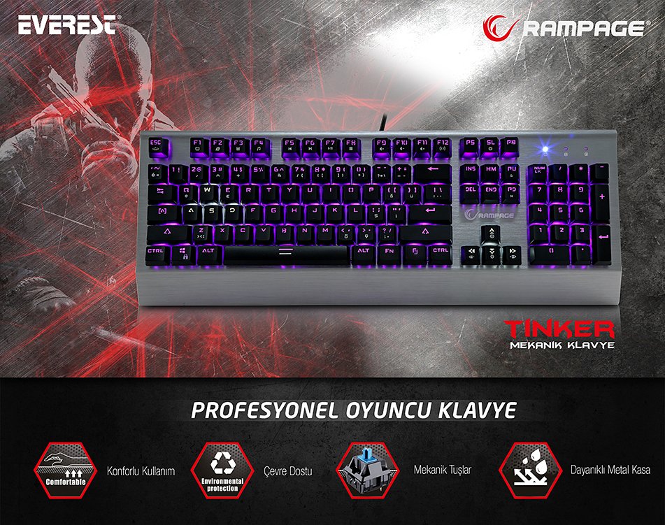 Everest Rampage Tinker Gaming Pro Q Multimedia Mekanik Klavye
