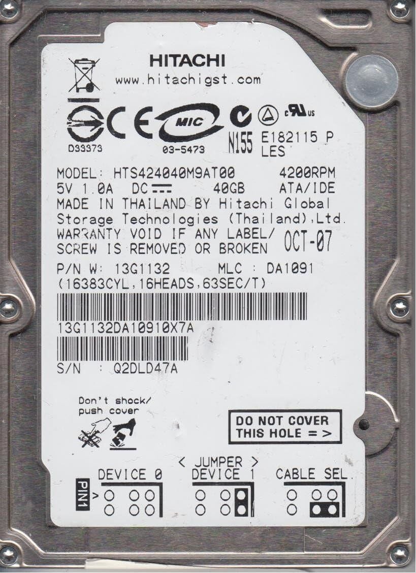 2,5'' Hitachi HTS424040M9AT00 40GB 4200rpm 2.5in IDE Hard Drive