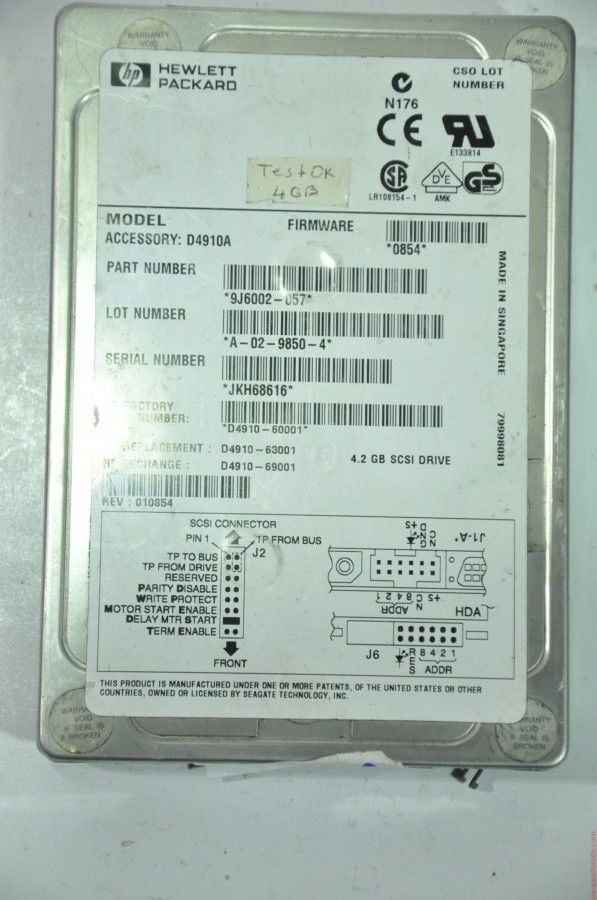 HP 68 PIN 4GB D4910A D4910-60001 3.5'' 7200RPM SCSI HDD