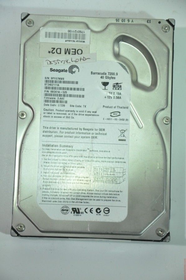 SEAGATE IDE 40GB ST3402111A 98BD01A-520 3.5'' 7200RPM HDD